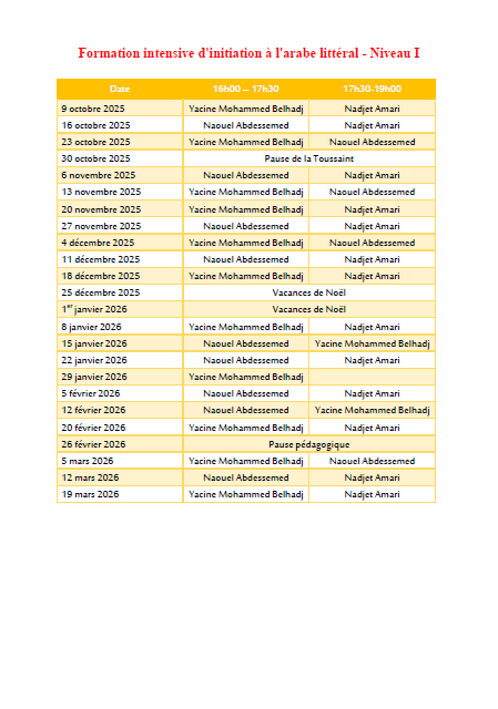 planning formation intensive niveau I